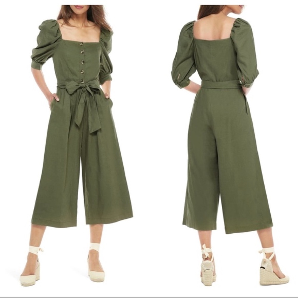 Gal meets Glam Sylvie Puff Sleeve Linen Jumpsuit